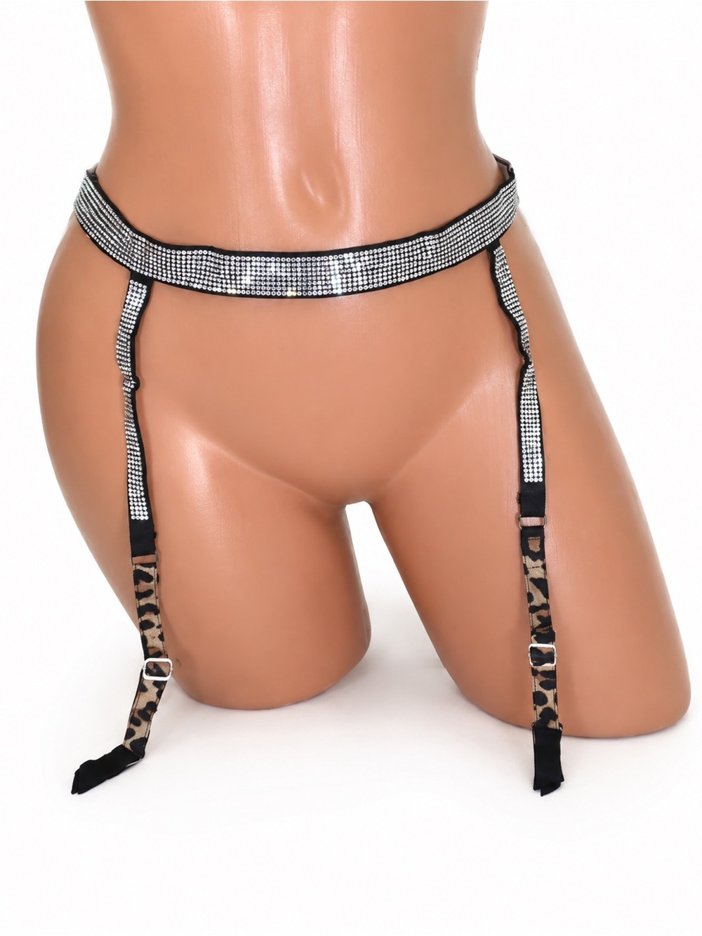 NWT Victoria's Secret Bling Black Leopard Animal Garter Belt